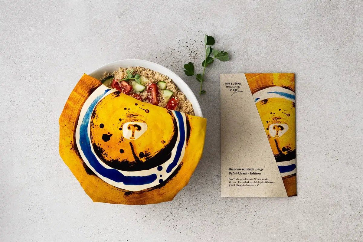 Bienenwachstuch Charity “BeNe – Gelb eingefangen” - Flexgreen GmbH