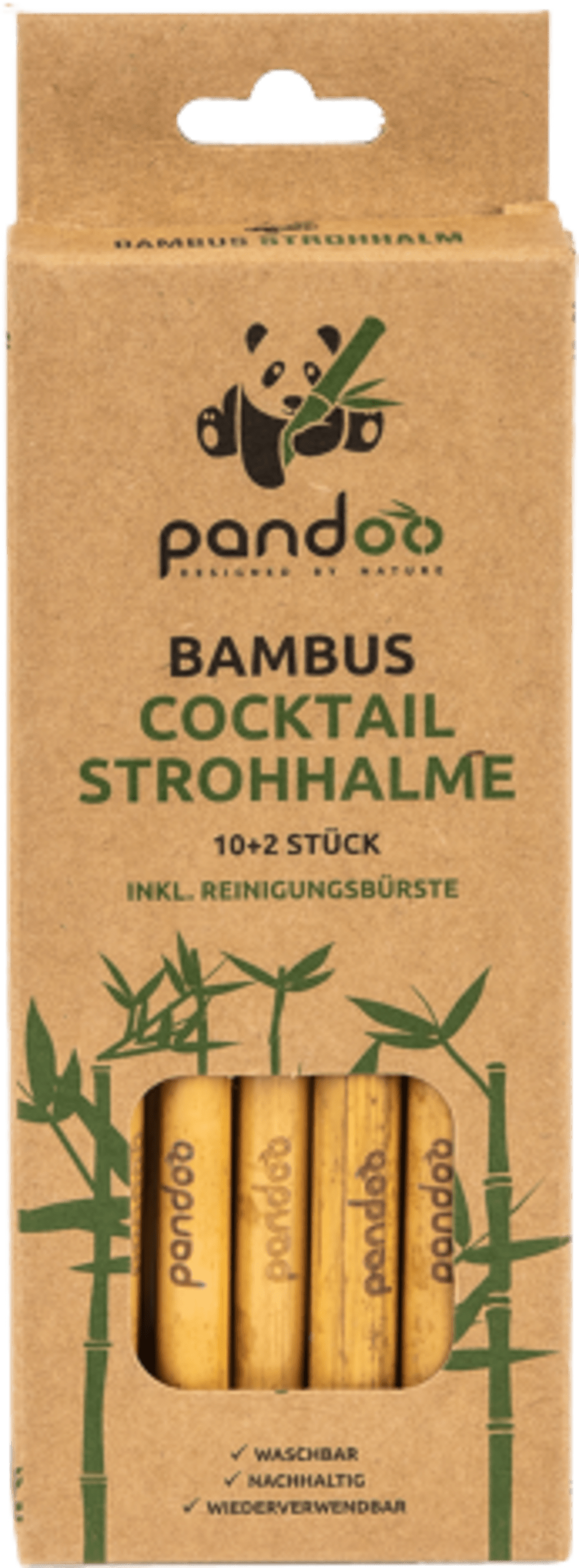 Cocktail Strohhalme aus Bambus, 12er Set inkl Reinigungsbürste - Haushaltsreinigung.at