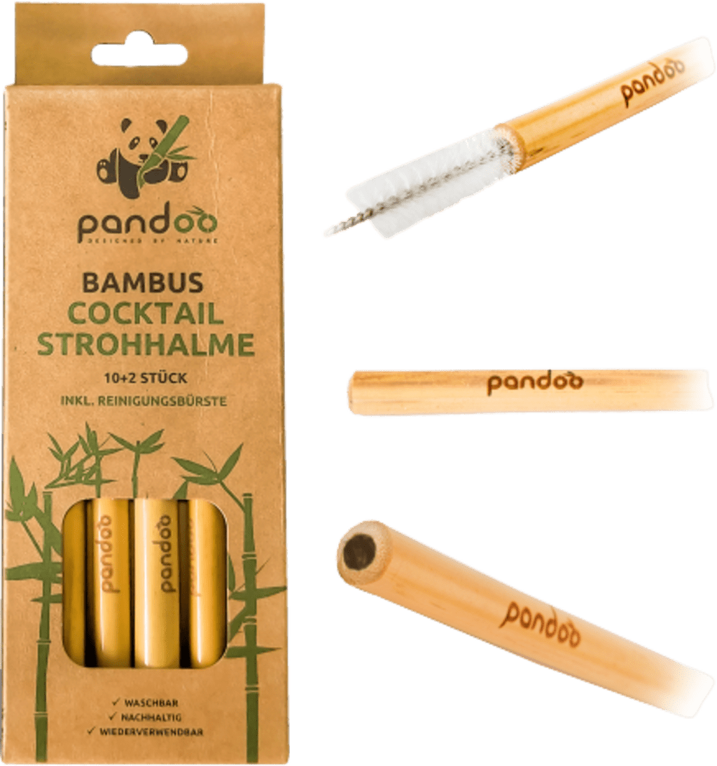 Cocktail Strohhalme aus Bambus, 12er Set inkl ReinigungsbĂĽrste - Haushaltsreinigung.at