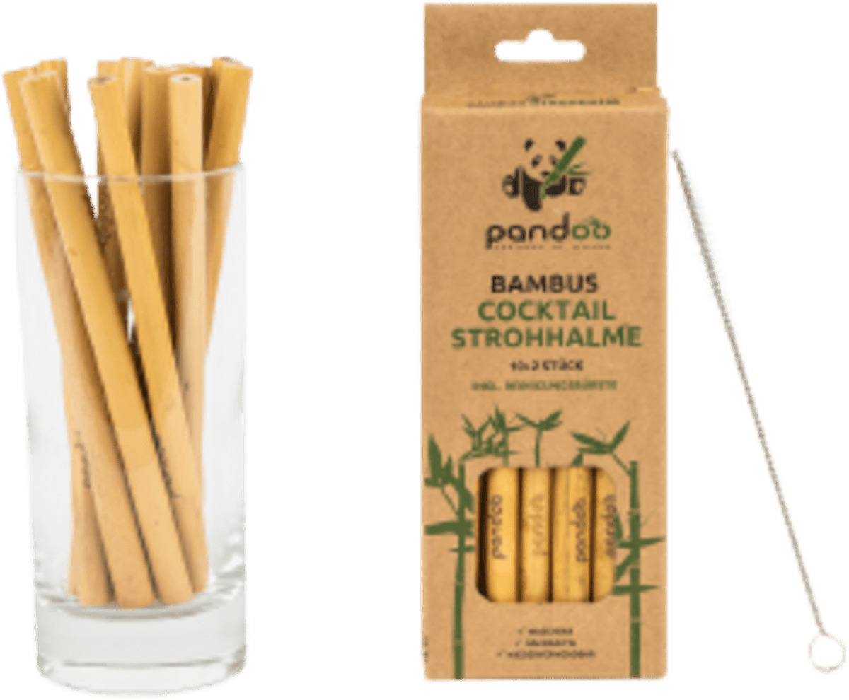 pandoo Cocktail-Strohhalme aus Bambus – 12 Stück, 14 cm